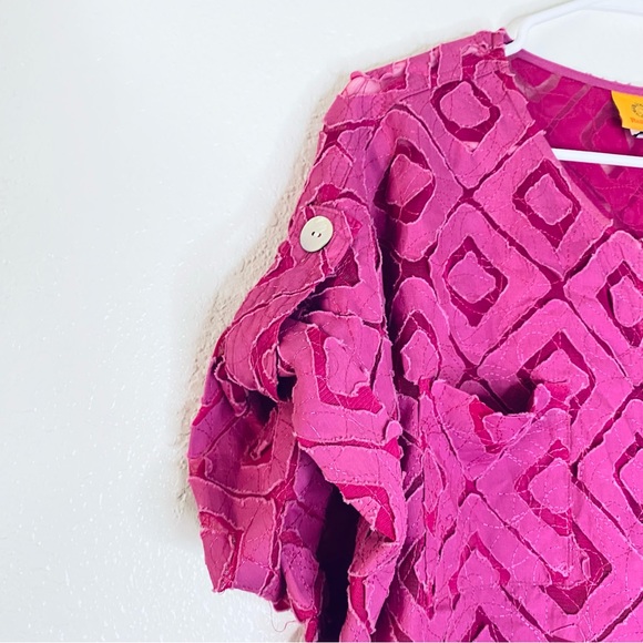 Ruby Rd. Cotton Blend Artsy Coastal Grandma Sheer Patchwork Buttoned Top 16 - Picture 6 of 8